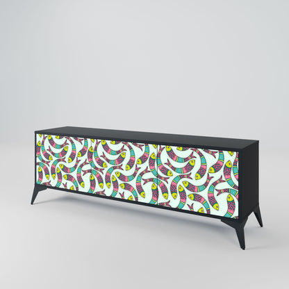 Mobile TV INDIAN FISH a 3 ante con finitura nera