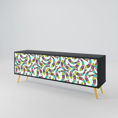 Mobile TV INDIAN FISH a 3 ante con finitura nera