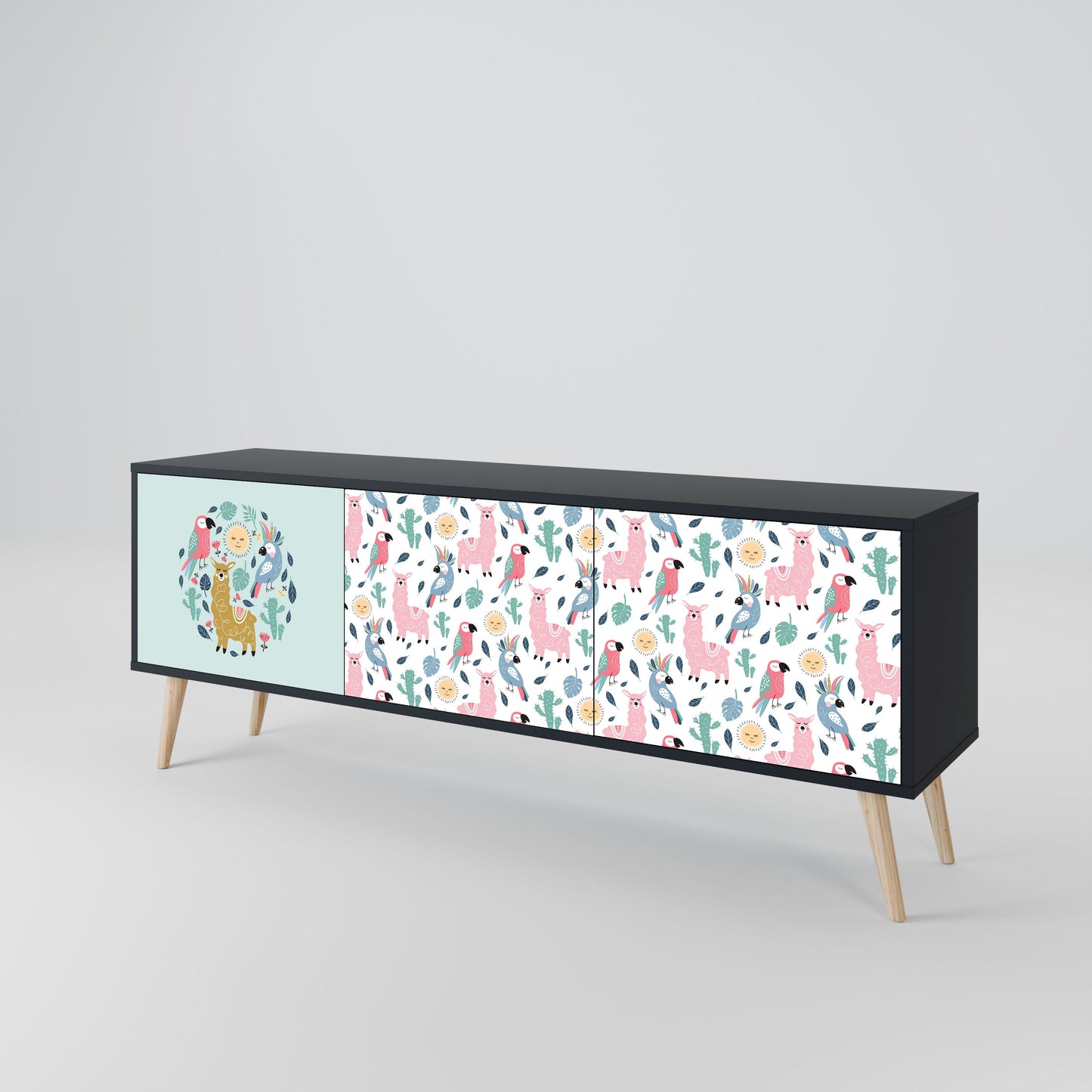 Mobile TV a 3 ante COLORFUL ALPACAS in finitura nera