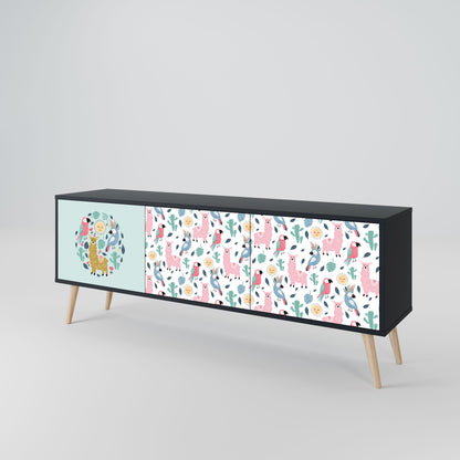Mobile TV a 3 ante COLORFUL ALPACAS in finitura nera