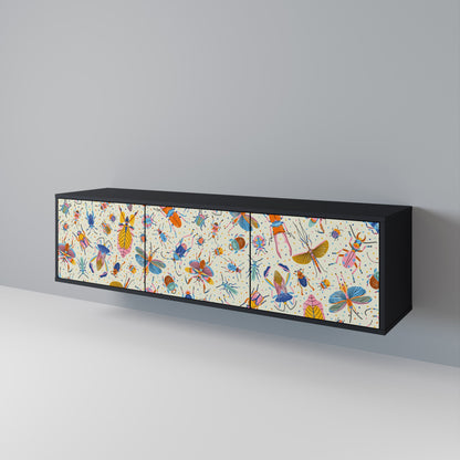 Mobile TV a 3 ante COLORFUL INSECTS in finitura nera