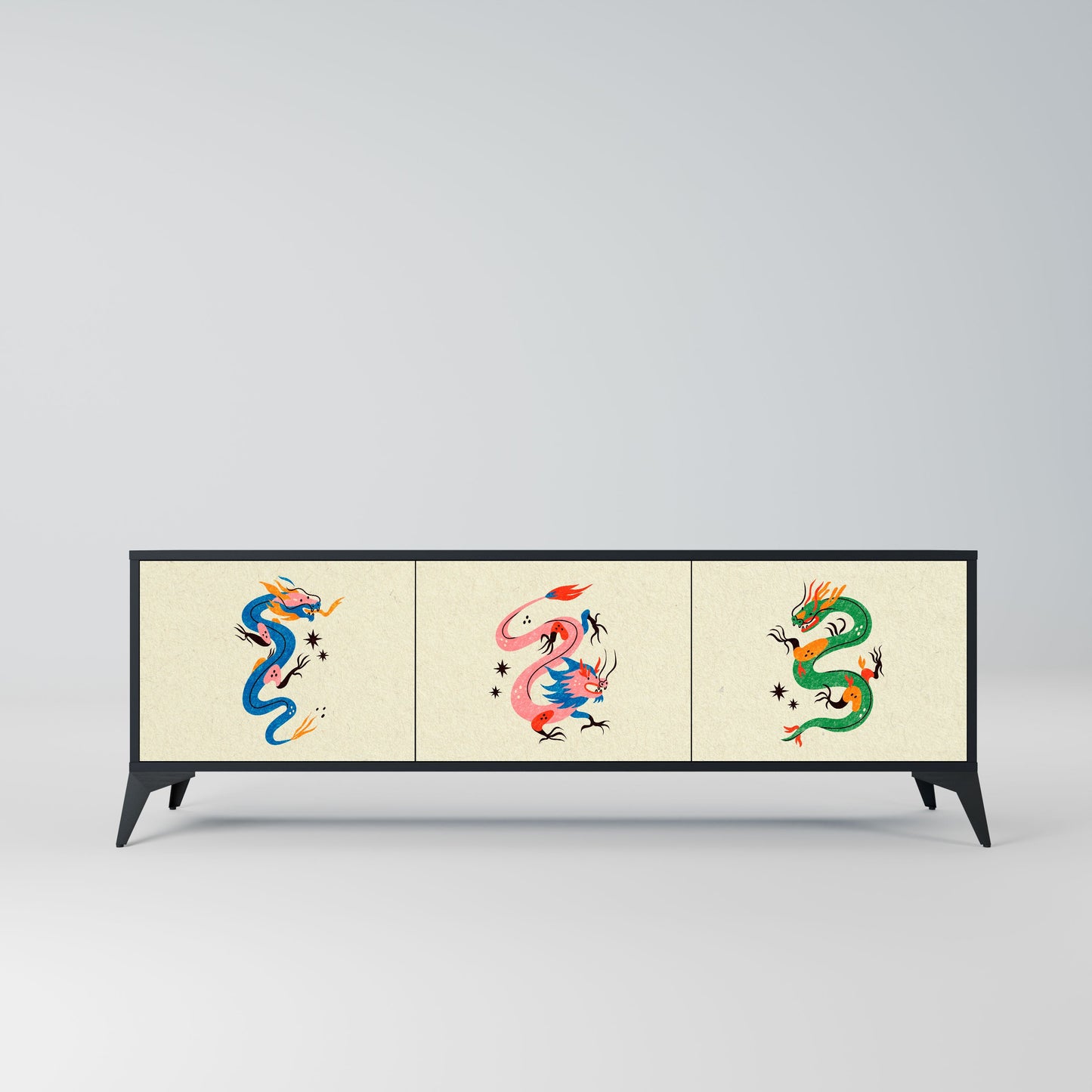 Mobile TV 3 ante CREATURE MITOLOGICHE in finitura nera