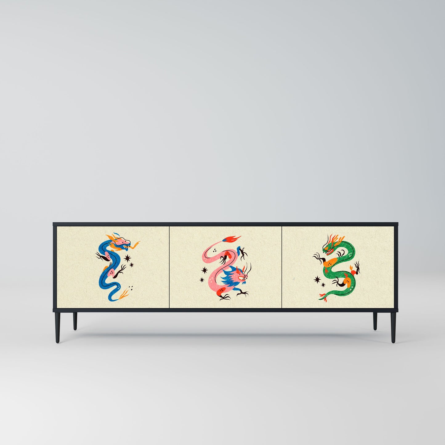 Mobile TV 3 ante CREATURE MITOLOGICHE in finitura nera