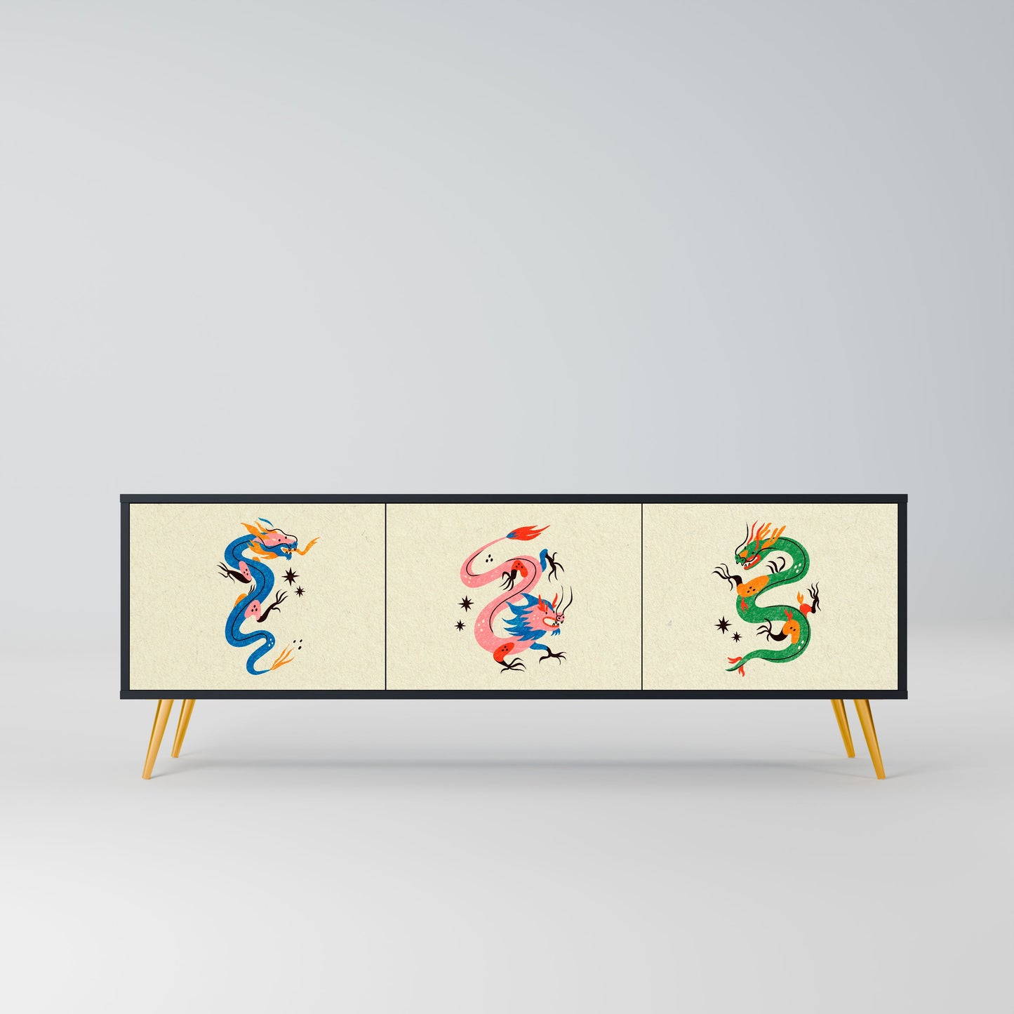 Mobile TV 3 ante CREATURE MITOLOGICHE in finitura nera