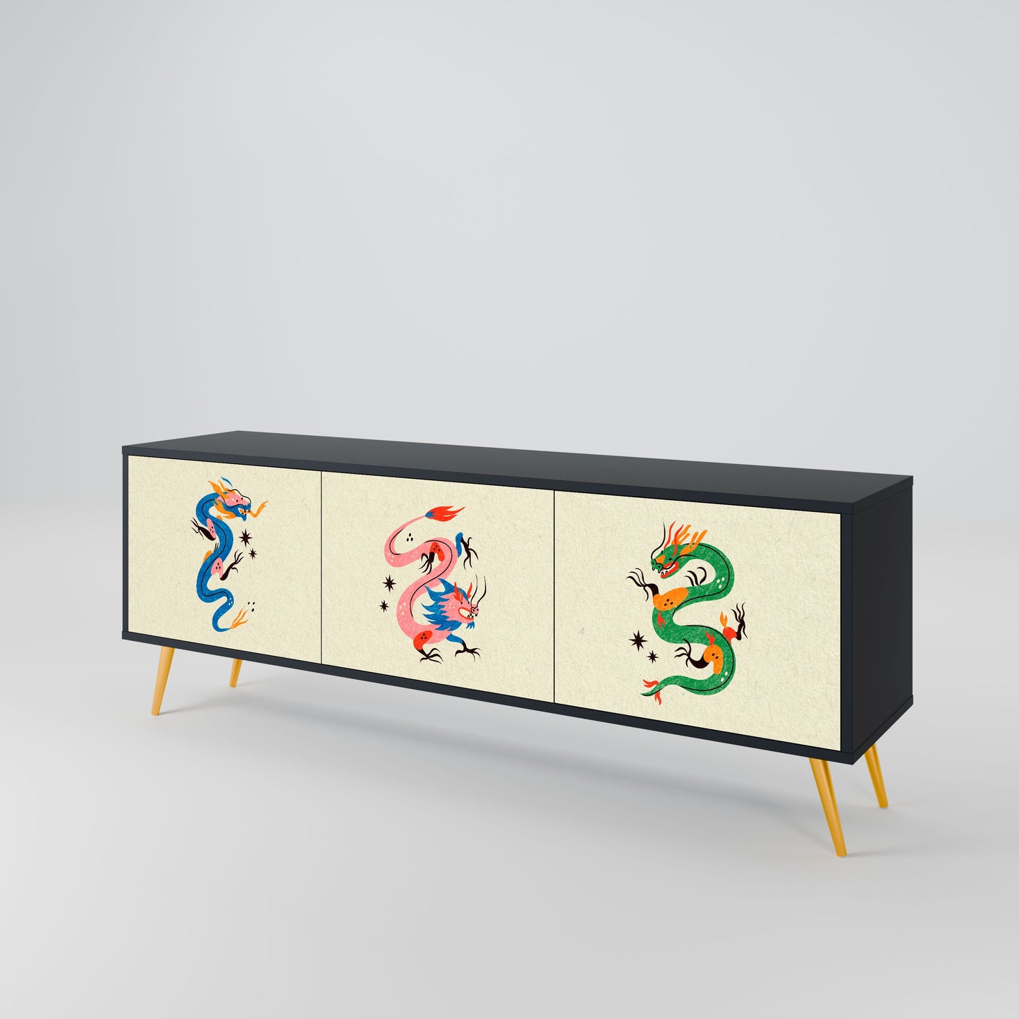 Mobile TV 3 ante CREATURE MITOLOGICHE in finitura nera
