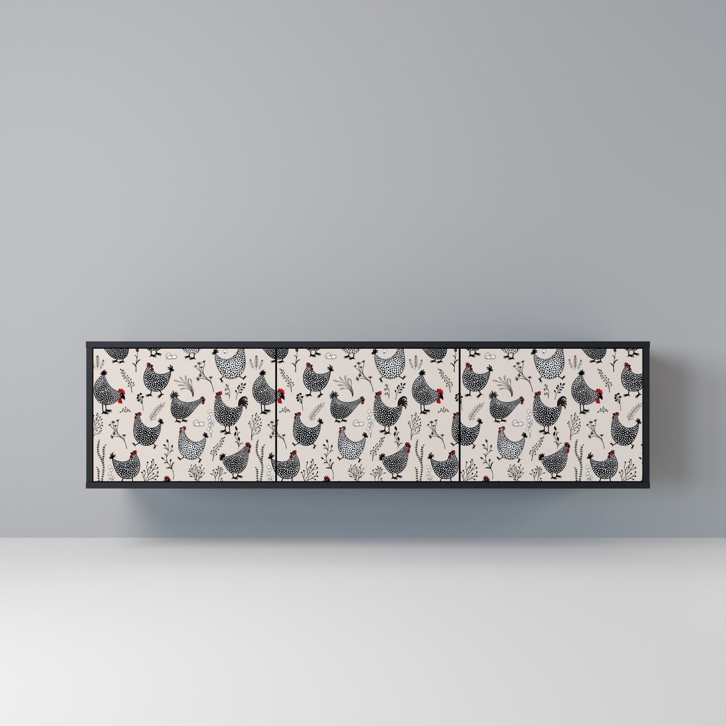 Mobile TV HAPPY HENS a 3 ante con finitura nera