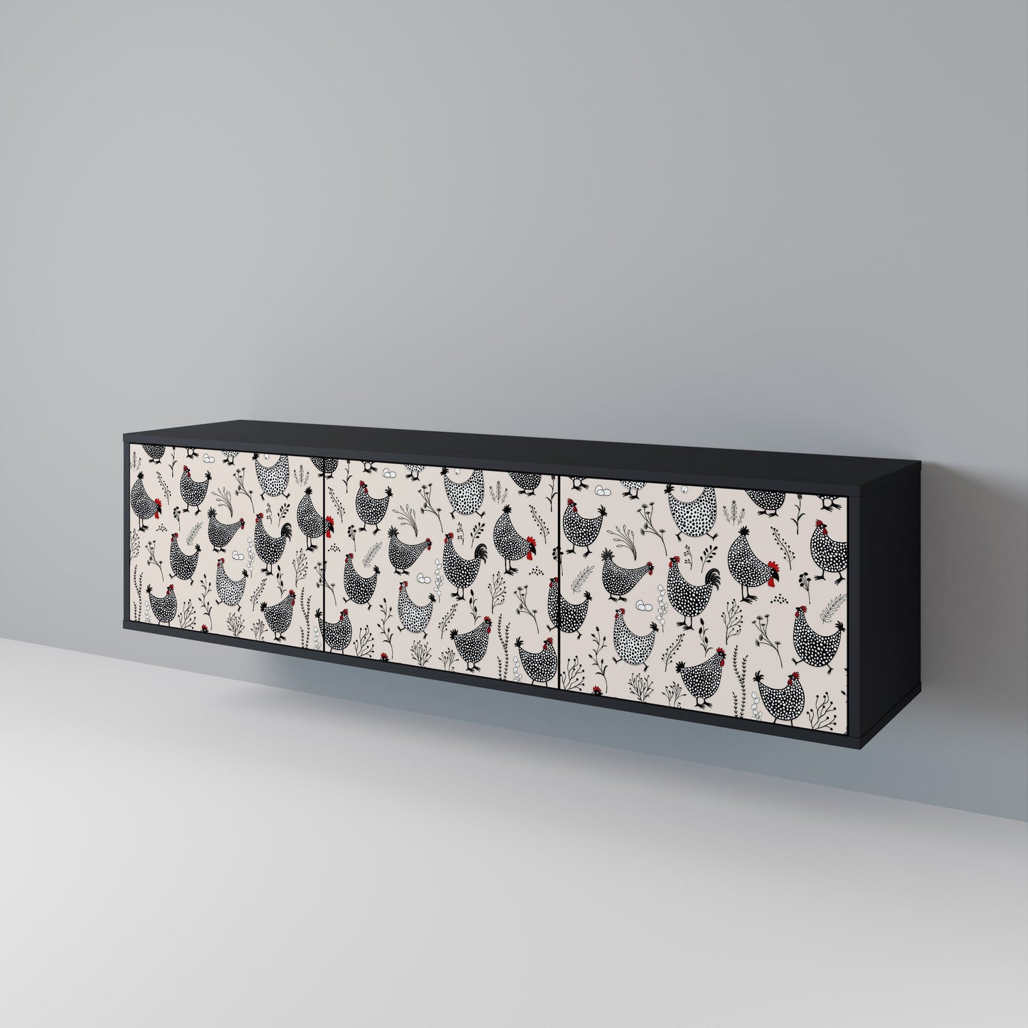 Mobile TV HAPPY HENS a 3 ante con finitura nera