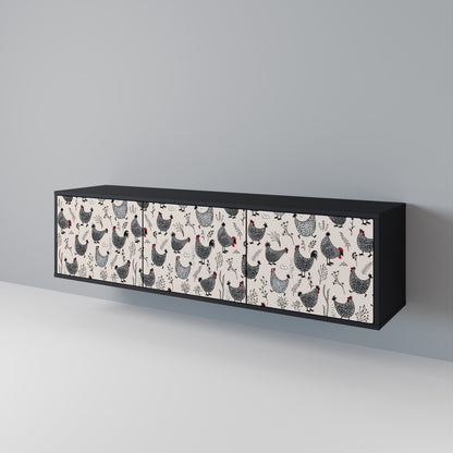 Mobile TV HAPPY HENS a 3 ante con finitura nera