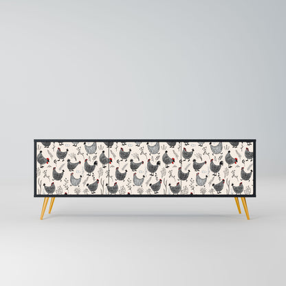 Mobile TV HAPPY HENS a 3 ante con finitura nera