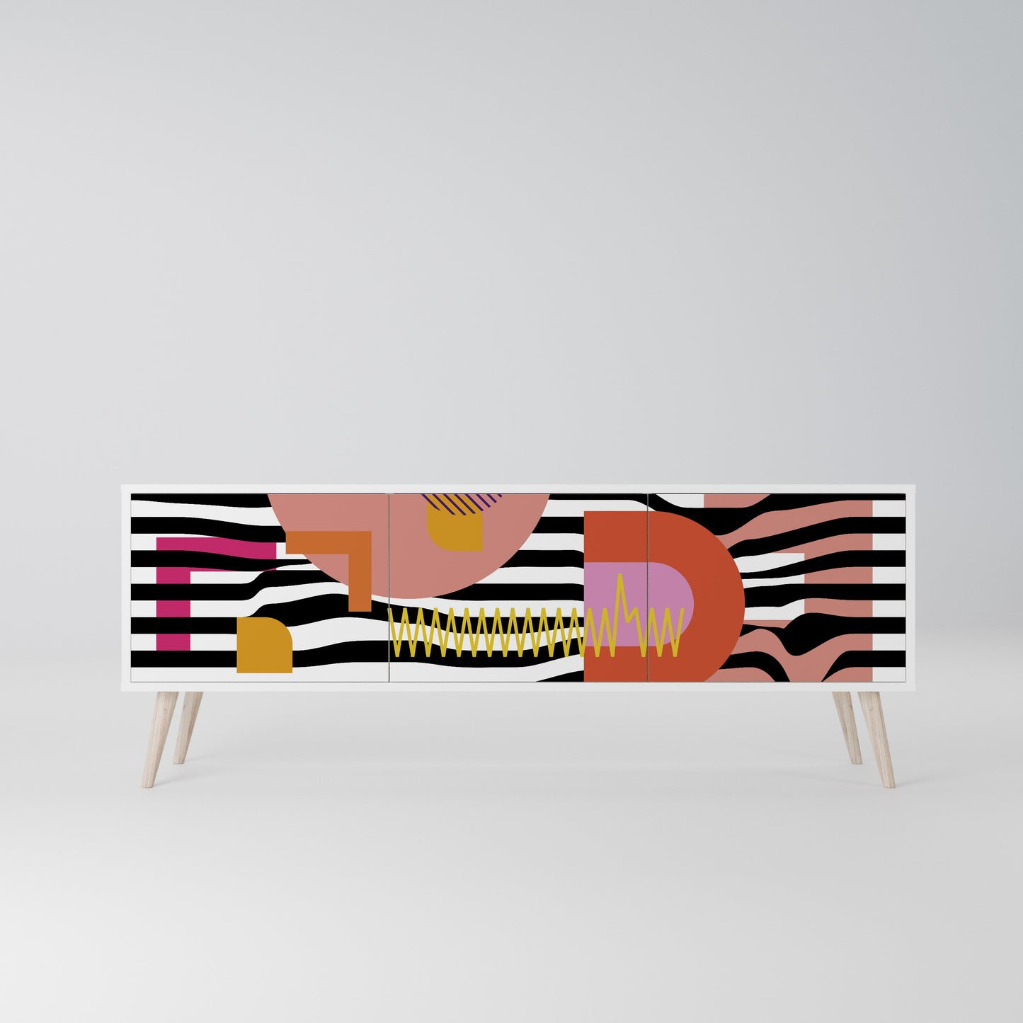 CHROMATIC ABSTRACT 3-Door TV Stand in White Finish