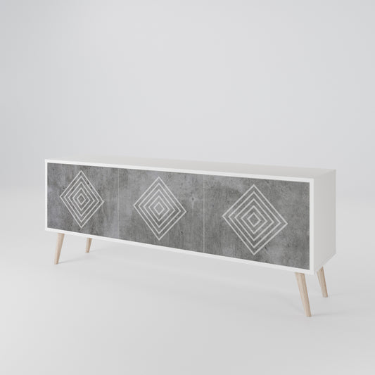 POLYGONAL ARTISTRY 3-Door TV Stand in White Finish