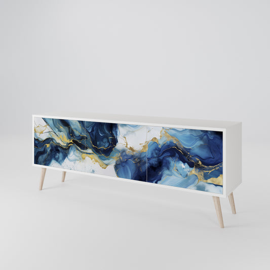 INKY MARBLE 3-Door TV Stand in White Finish