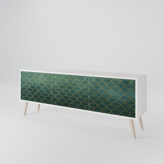 TESSELATED GREENERY 3-Door TV Stand in White Finish