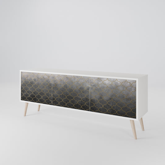 TESSELATED GRAYISH 3-Door TV Stand in White Finish