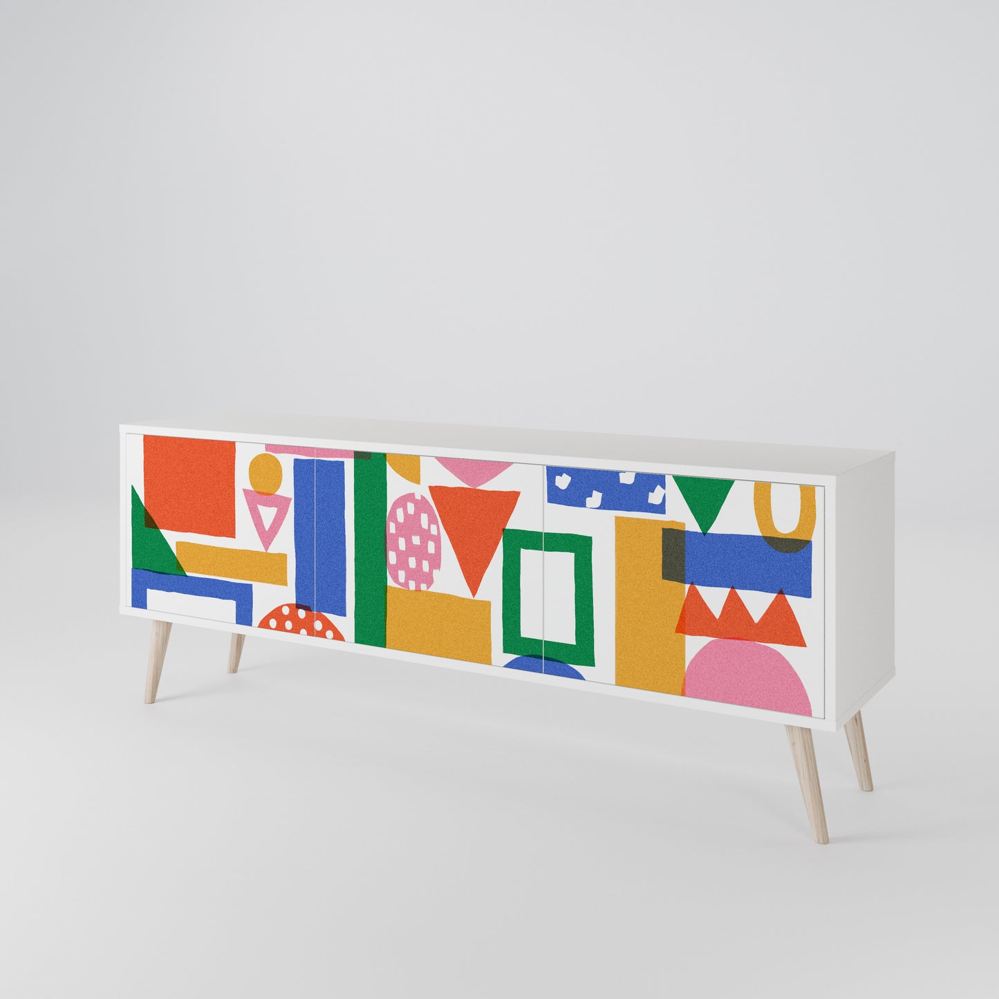 GEOMETRIC GLIMMER 3-Door TV Stand in White Finish