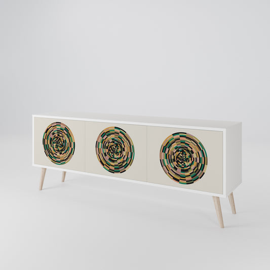 GREEN CIRCLES 3-Door TV Stand in White Finish
