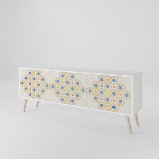 PATTERNED PRISM 3-Door TV Stand in White Finish
