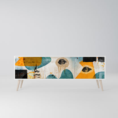 ABSTRACT FACES 3-Door TV Stand in White Finish