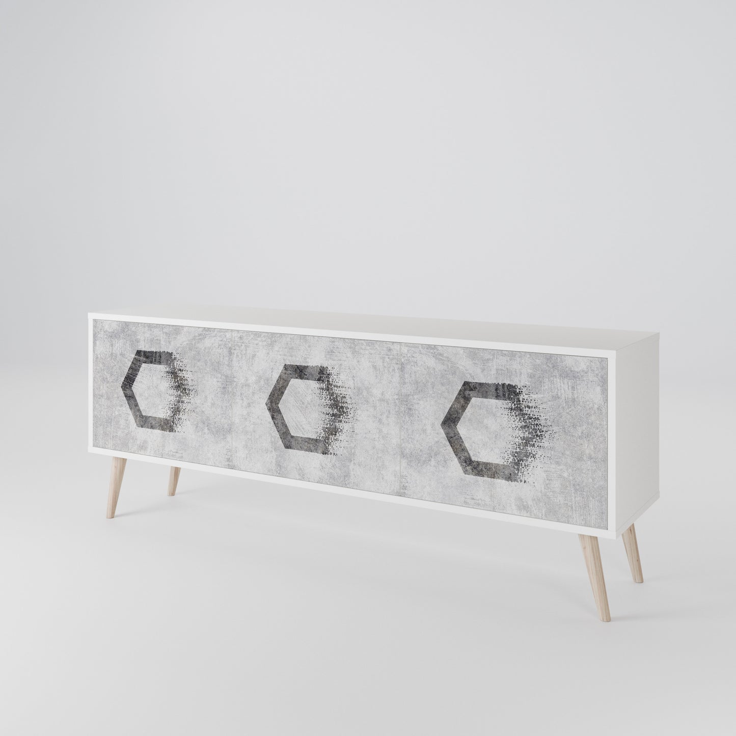 HEXAGONAL FIGURES Mobile TV a 3 Ante in Finitura Bianca