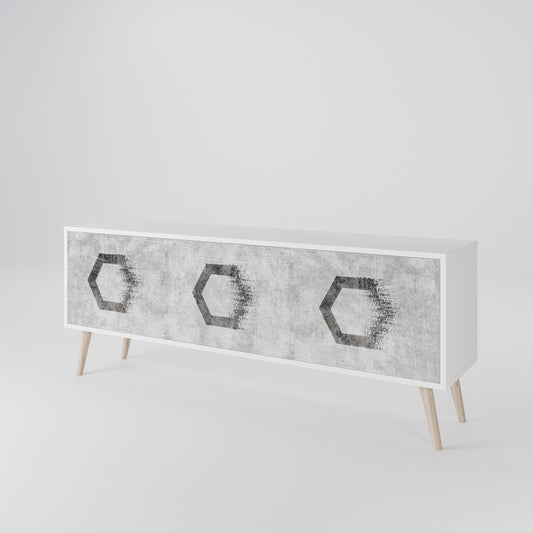 HEXAGONAL FIGURES 3-Door TV Stand in White Finish