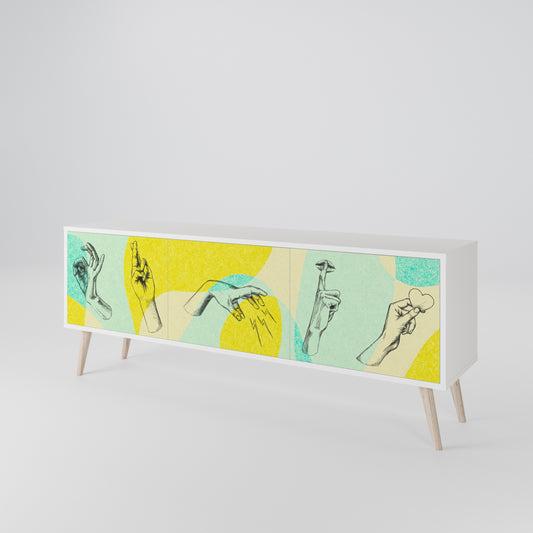 BODY LANGUAGE 3-Door TV Stand in White Finish