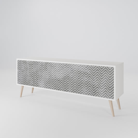 CONCRETE ZIG ZAG 3-Door TV Stand in White Finish