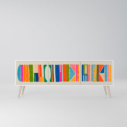 GEOMETRIC SHINE 3-Door TV Stand in White Finish