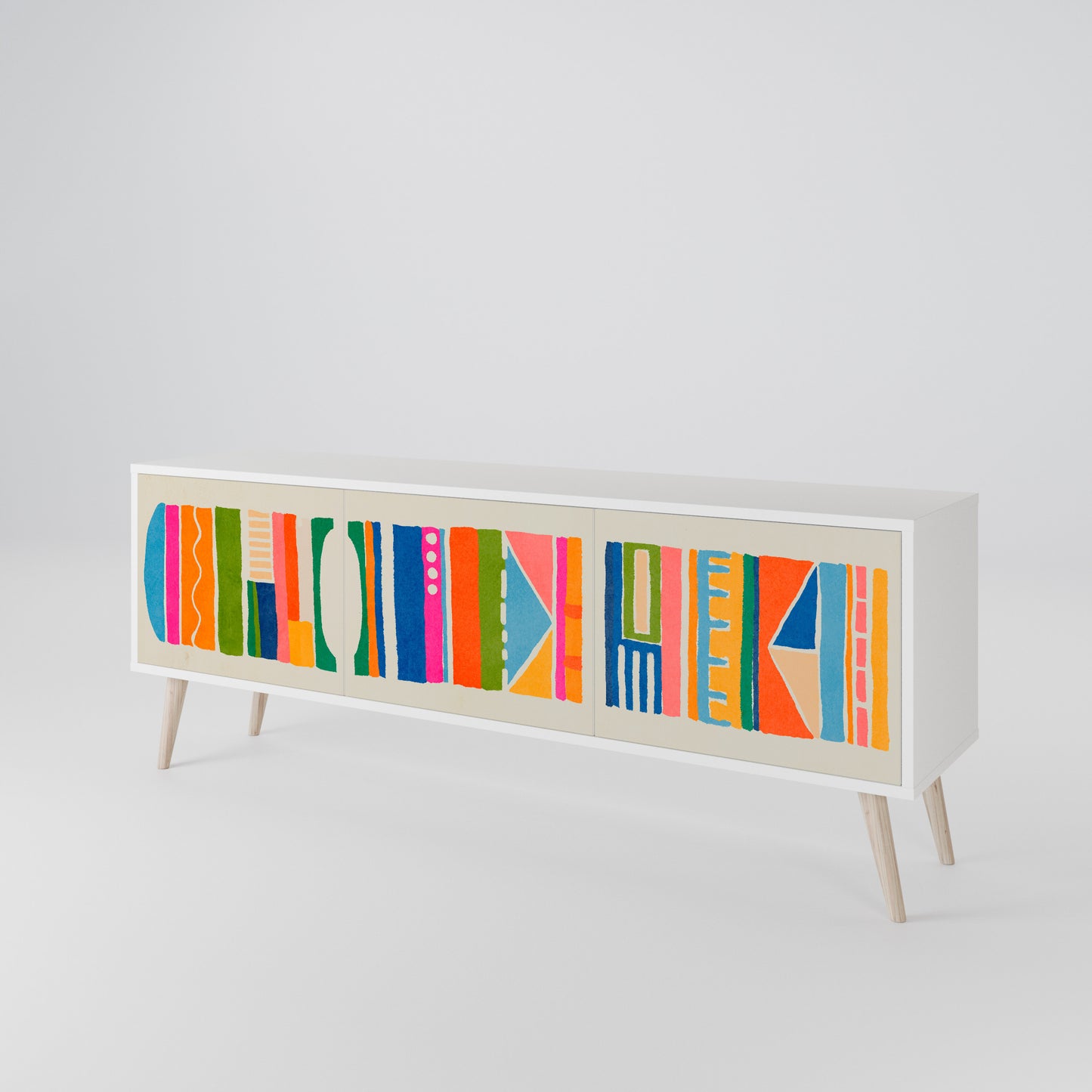 GEOMETRIC SHINE 3-Door TV Stand in White Finish