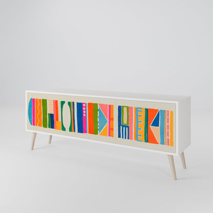 GEOMETRIC SHINE 3-Door TV Stand in White Finish