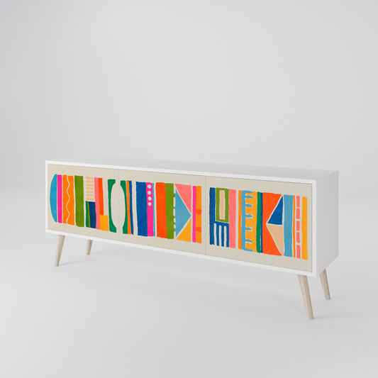 GEOMETRIC SHINE 3-Door TV Stand in White Finish