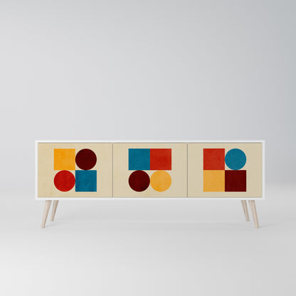 GEOMETRIC PUZZLE 3-Door TV Stand in White Finish