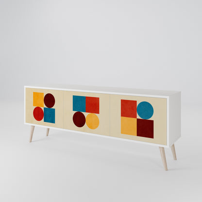 GEOMETRIC PUZZLE 3-Door TV Stand in White Finish