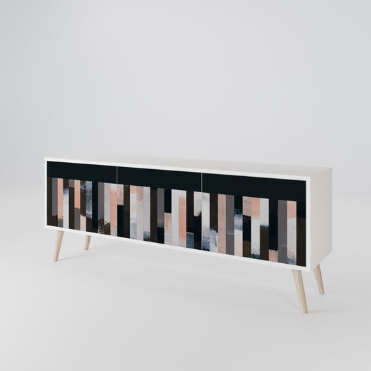 COLLAGE OF RECTANGLES 3-Door TV Stand in White Finish