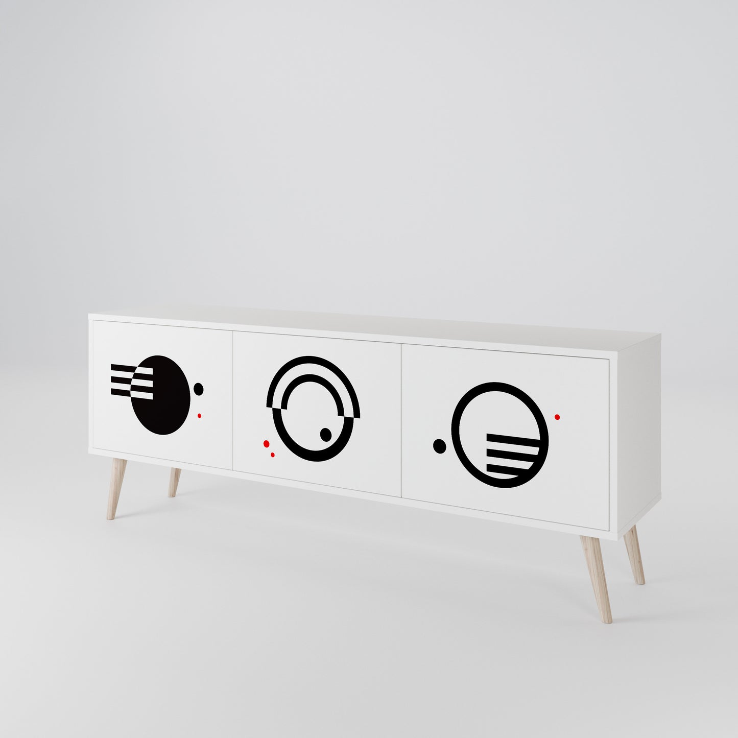 BLACK AND WHITE COMBINATION 3-Door TV Stand in White Finish