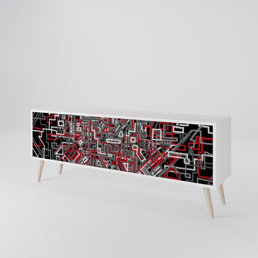 BROKEN LINES 3-Door TV Stand in White Finish