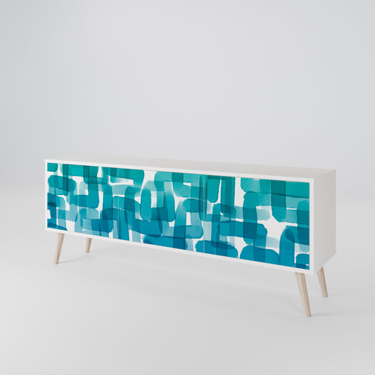 TURQUOISE RECTANGLES 3-Door TV Stand in White Finish