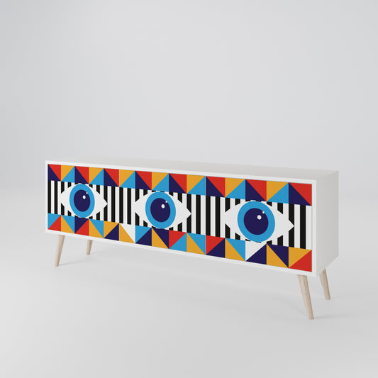 ABSTRACTION AND GEOMETRY 3-Door TV Stand in White Finish