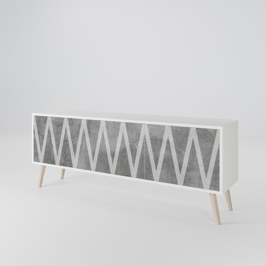 SOLID ZIG ZAG 3-Door TV Stand in White Finish
