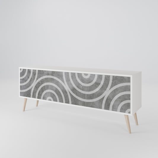 CIRCLE CONCRETE 3-Door TV Stand in White Finish