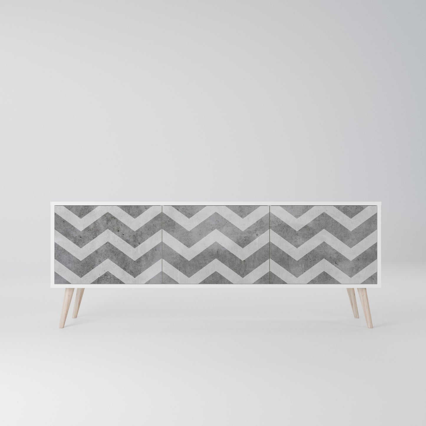 TOUGH ZIG ZAG 3-Door TV Stand in White Finish