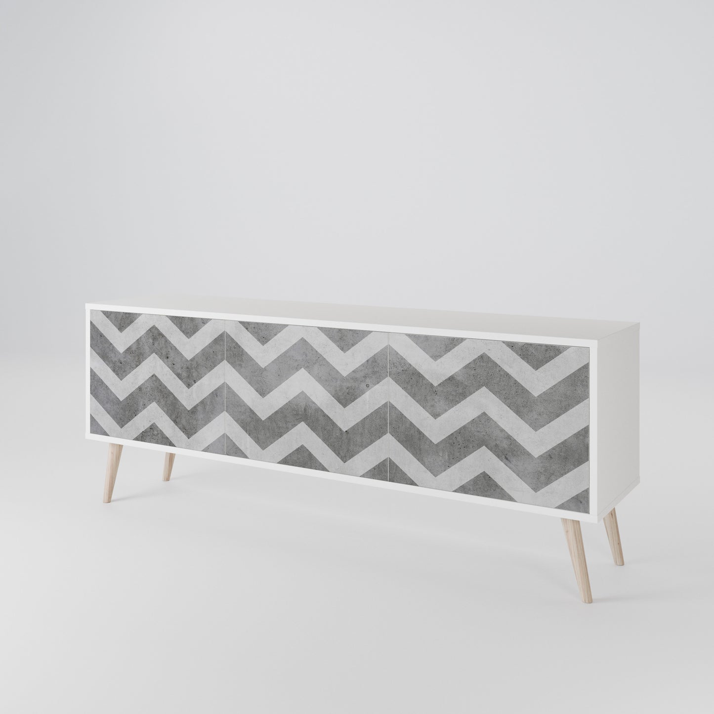 TOUGH ZIG ZAG 3-Door TV Stand in White Finish