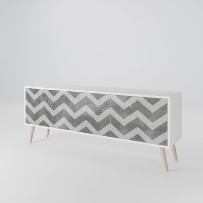 TOUGH ZIG ZAG 3-Door TV Stand in White Finish