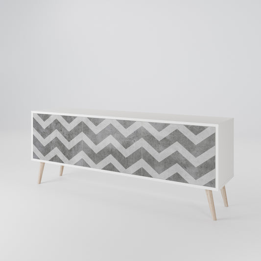 TOUGH ZIG ZAG 3-Door TV Stand in White Finish
