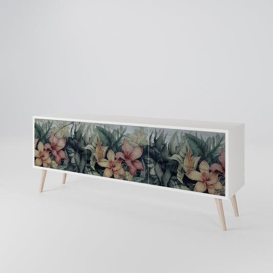HEAVENLY BLOOM 3-Door TV Stand in White Finish