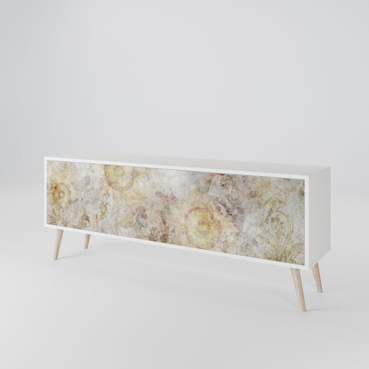 SUNFLOWER BLUR 3-Door TV Stand in White Finish