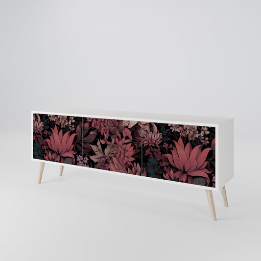 FLORAL WHISPER 3-Door TV Stand in White Finish