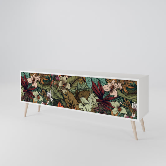 BOTANICAL EMERGENCE 3-Door TV Stand in White Finish