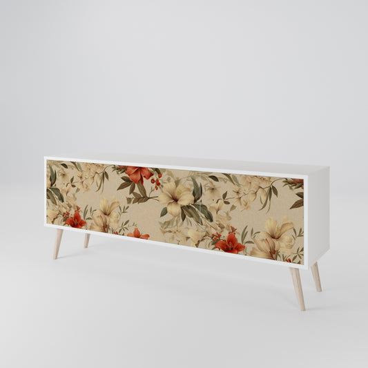 BLOOMING HARMONY 3-Door TV Stand in White Finish