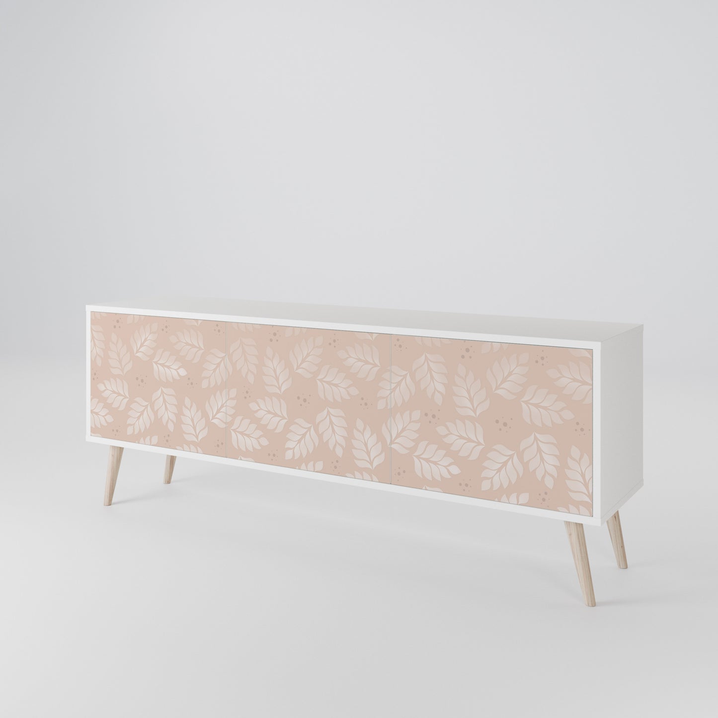 LEAVES ON BEIGE 3-Door TV Stand in White Finish