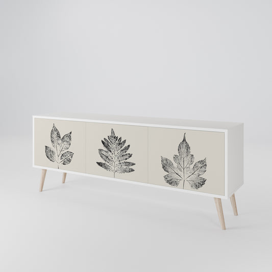LEAFY STAMPS 3-Door TV Stand in White Finish